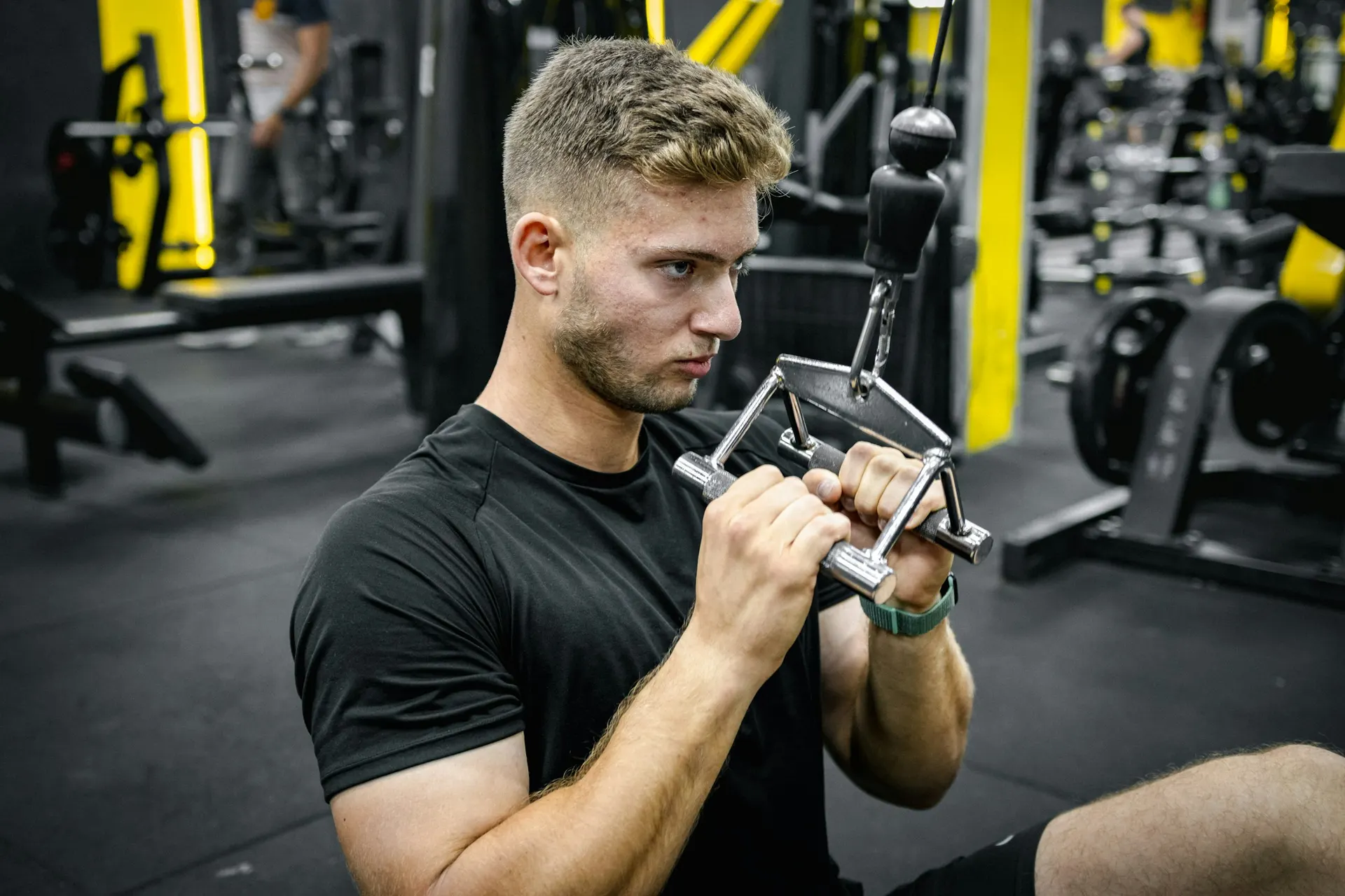 Person doing controlled strength training, or a plate with protein